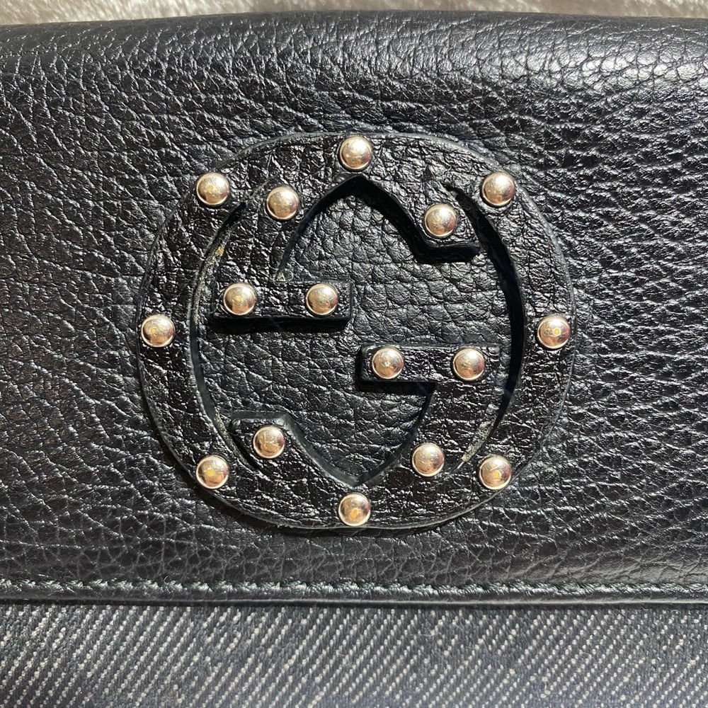 GUCCI 231843 Studded Interlocking GG Long Wallet Pebbled Leather Black Authentic - Picture 10 of 12